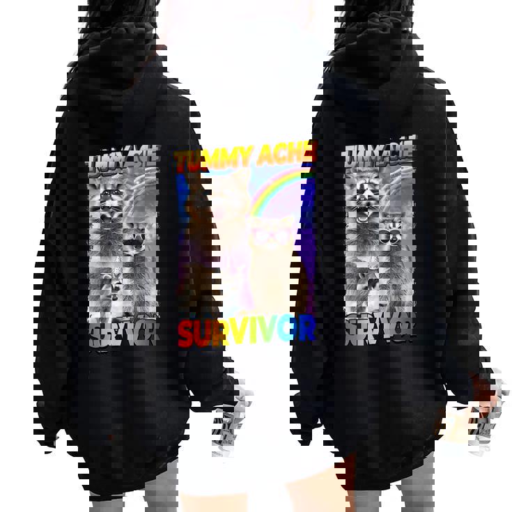 Tummy Ache Survivor Women's Raccoon Oversized Hoodie | Playful Back Print