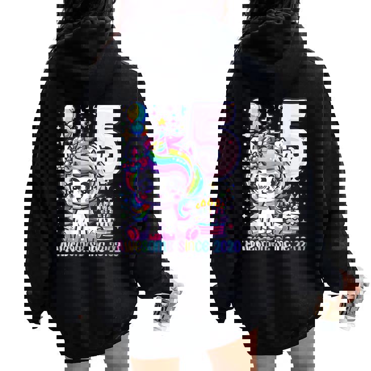 Unicorn 5Th Birthday 5 Year Old Unicorn Party Girls Outfit Women Oversized Hoodie Back Print