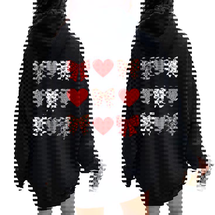 Valentines Day Hearts Leopard Coquette Bow Girls Boys Women Oversized Hoodie Back Print