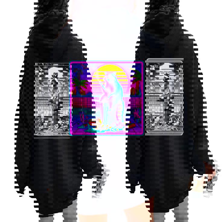 Vaporwave Raccoon Hoodie - Retro Synthwave Back Print for Women