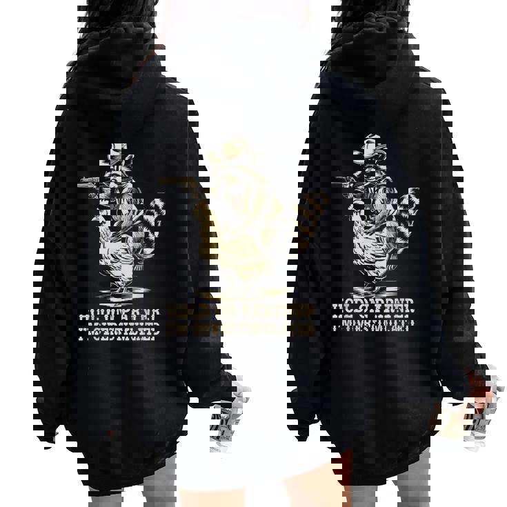 Vintage Cowboy Raccoon Hoodie - Oversized Western Humor - Women's Small