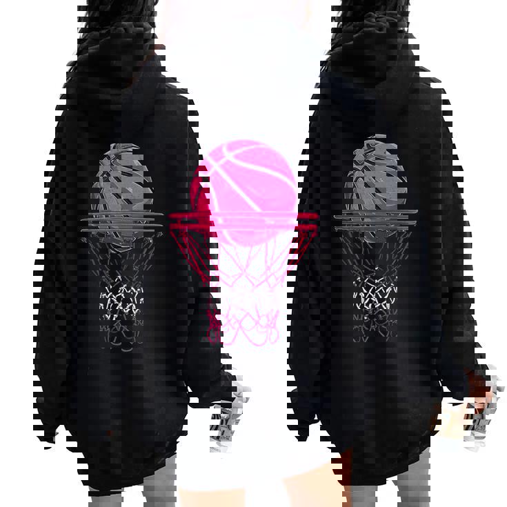 Vintage Pink Basketball Desgin For Girl Women Oversized Hoodie Back Print