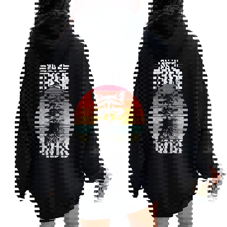 Vintage Retro Save The Trash Pandas Raccoon Women Oversized Hoodie Back Print