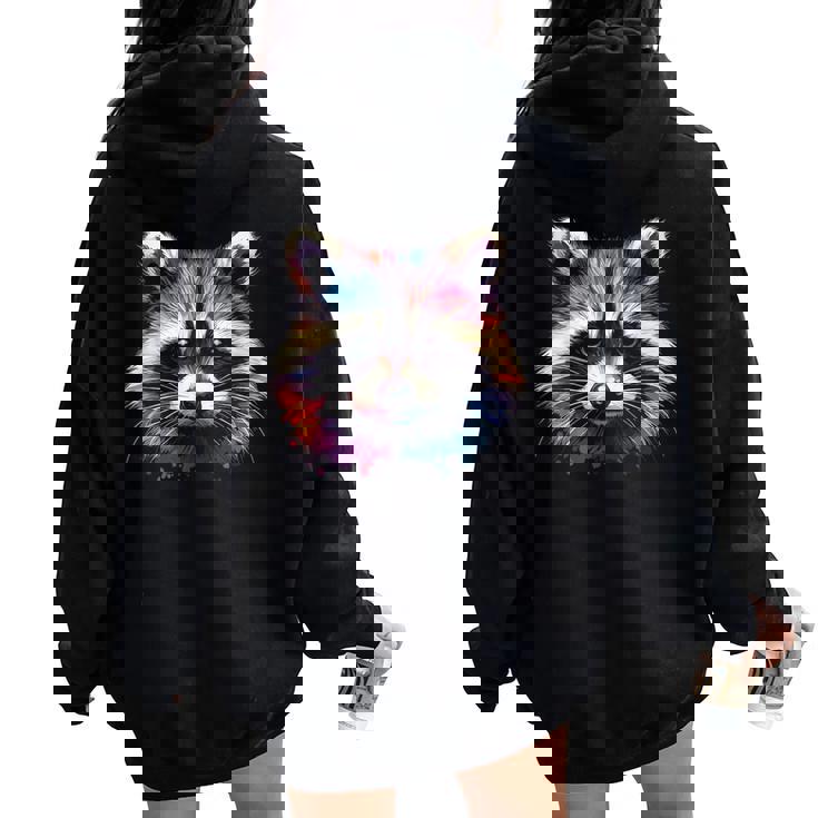 Watercolor Raccoon Hoodie - Modern Art Back Print Women’s Oversized