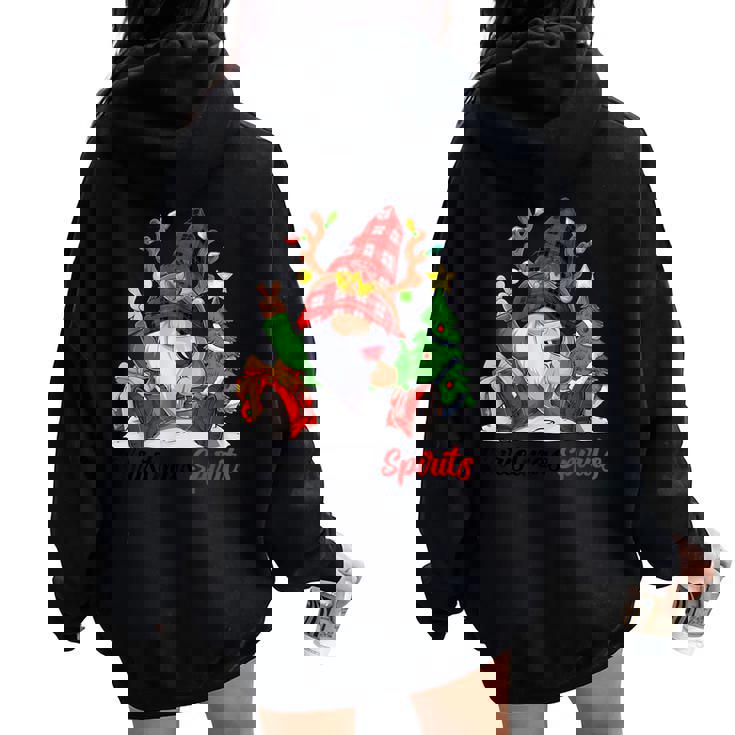 Christmas Spirits Gnome With Wine Family Christmas Women Women Oversized Hoodie Back Print