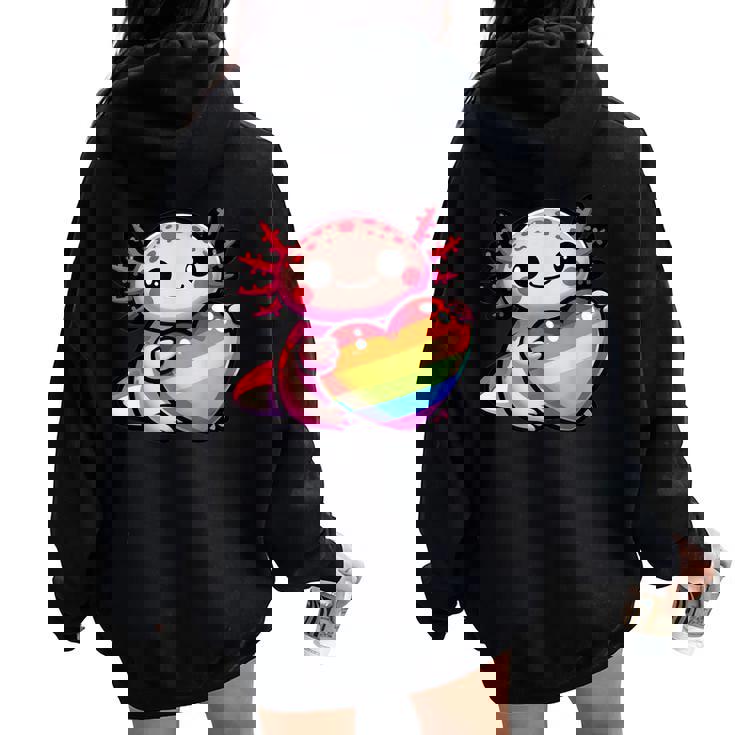 Gay Pride Axolotl Heart Rainbow Flag LGBT Women Girls Kids Women Oversized Hoodie Back Print