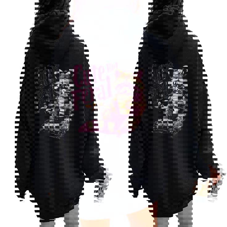 Raccoon Coffee Lover Women's Vintage Hoodie - Oversized & Back Print