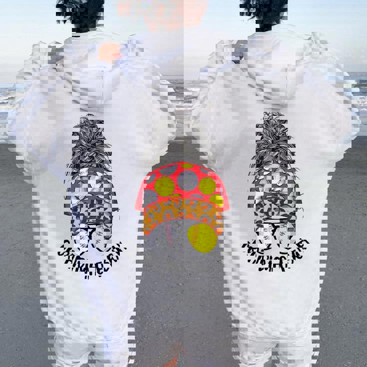 Grandma Of Both Messy Bun Softball Baseball Grandma Women Oversized Hoodie Back Print