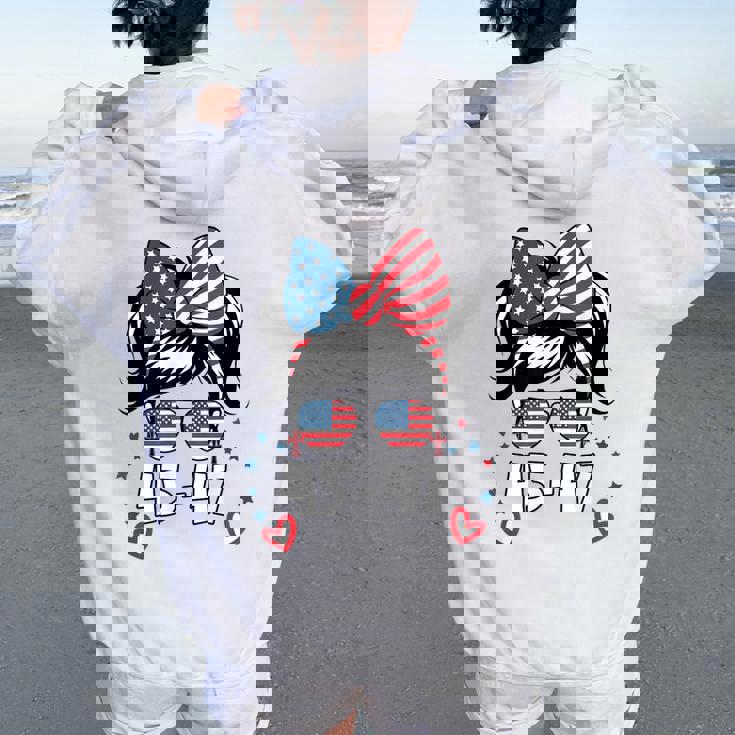 N Girl 45-47 Trump Messy Bun 2024 Usa Flag Youth Women Oversized Hoodie Back Print