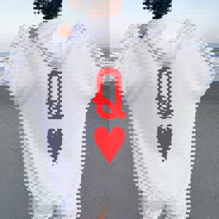 Queen Of Hearts King Of Heart Couple Matching Letter Q Women Oversized Hoodie Back Print