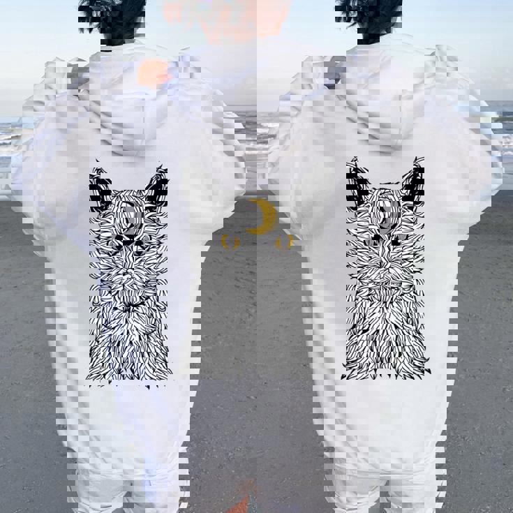 Vaporwave Cat And Moon For Cats Lover Manche Longue Sweat à capuche oversize pour femme avec imprimé dans le dos