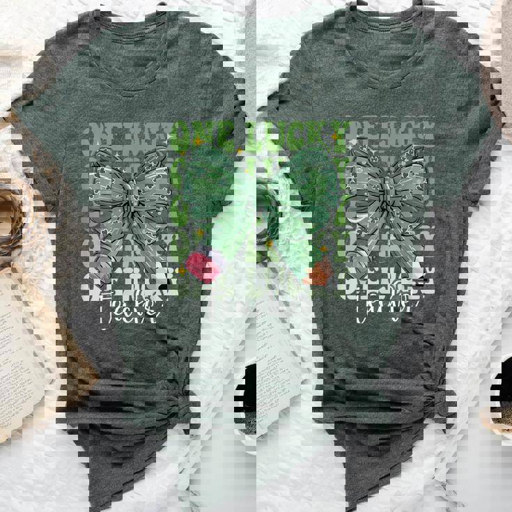 One Lucky Teacher Coquette Bow St Patricks Day Teacher Bella Canvas T-shirt