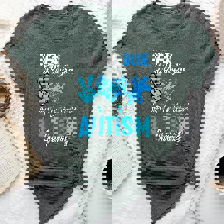 I Wear Blue For My Son Autism Awareness Mom Dad Parents Bella Canvas T-shirt