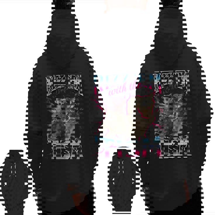Autistic Raccoon Zip-Up Hoodie with Back Print for Men – Humor & Comfort