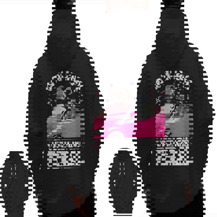 Get In Loser Zip Up Hoodie - Feral Raccoon Opossum Back Design