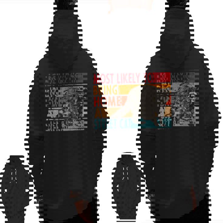 Street Cat Zip Up Hoodie for Men - Funny Raccoon Lovers Back Print