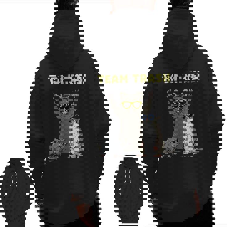 Team Trash Opossum Raccoon Rat Animals Garbage Gang Short Sleeve Men Zip Up Hoodie Back Print