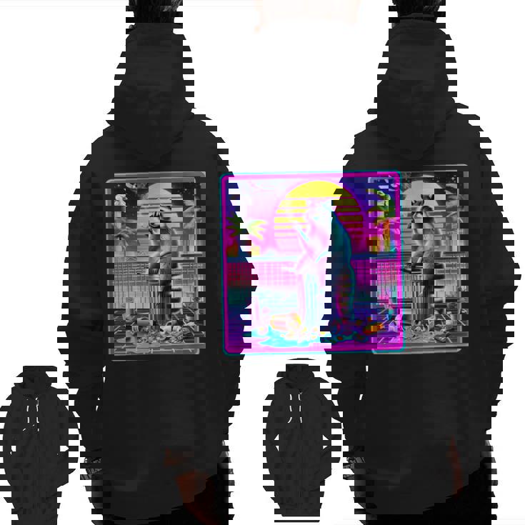 Vaporwave Raccoon Retrowave Synthwave Raccoon Meme Men Zip Up Hoodie Back Print