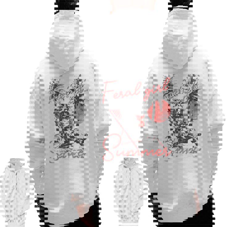 Feral Girl Summer Meme Feral Raccoon Summer Vacation Men Zip Up Hoodie Back Print