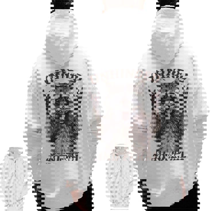 Raccoon Unhinged And Feral Retro Raccoon Feral Summer Men Zip Up Hoodie Back Print