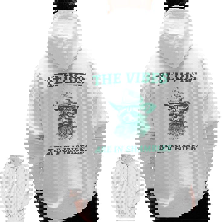 The Vibes Are In Shambles Sarcastic Raccoon Cowboy Men Zip Up Hoodie Back Print