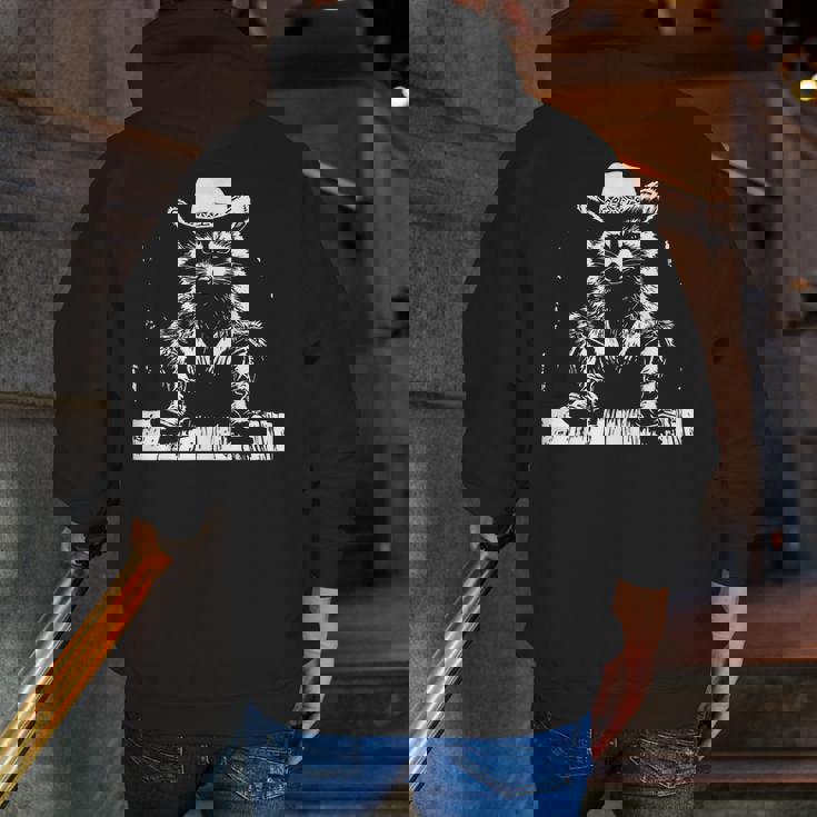 Raccoon Cowboy Western Zip-Up Hoodie - Adults & Kids - Fun Back Print