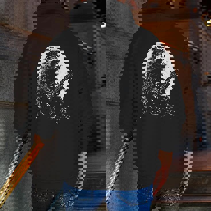 Raccoon Guitarist Zip Up Hoodie - Moonlight Vibes for Men