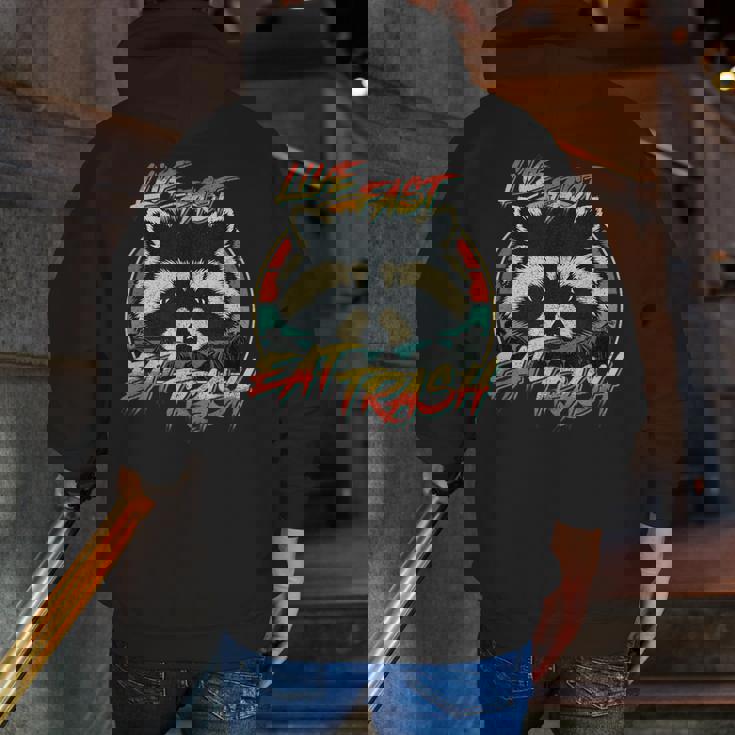 Retro Raccoon Zip Up Hoodie | Live Fast Eat Trash - Men's Casual Wear
