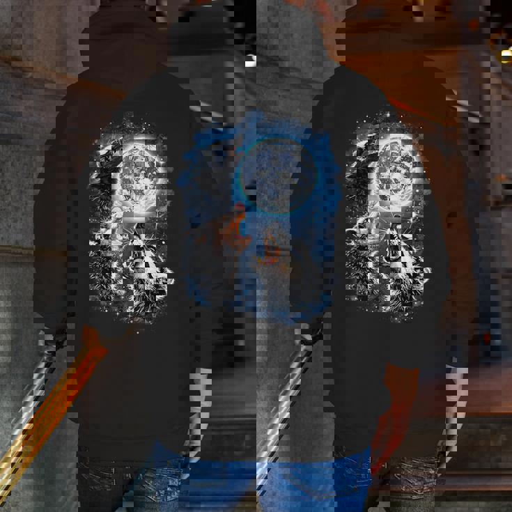 Three Animal Moon Hoodie | Men’s Zip-Up with Raccoon & Skunk Back Print