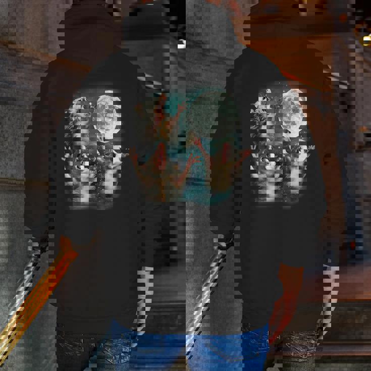 Three Possum Moon 3 Opossum Weird Cursed Meme Men Zip Up Hoodie Back Print