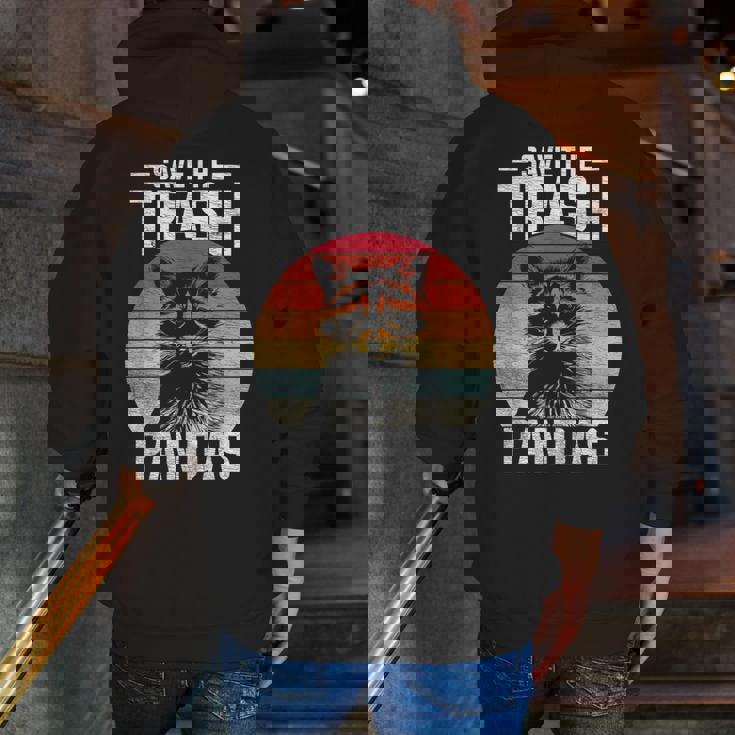 Vintage Retro Save The Trash Pandas Raccoon Men Zip Up Hoodie Back Print