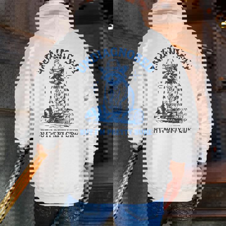 Cowboy Raccoon Meme Men’s Zip Up Hoodie - Quirky Humor Back Print