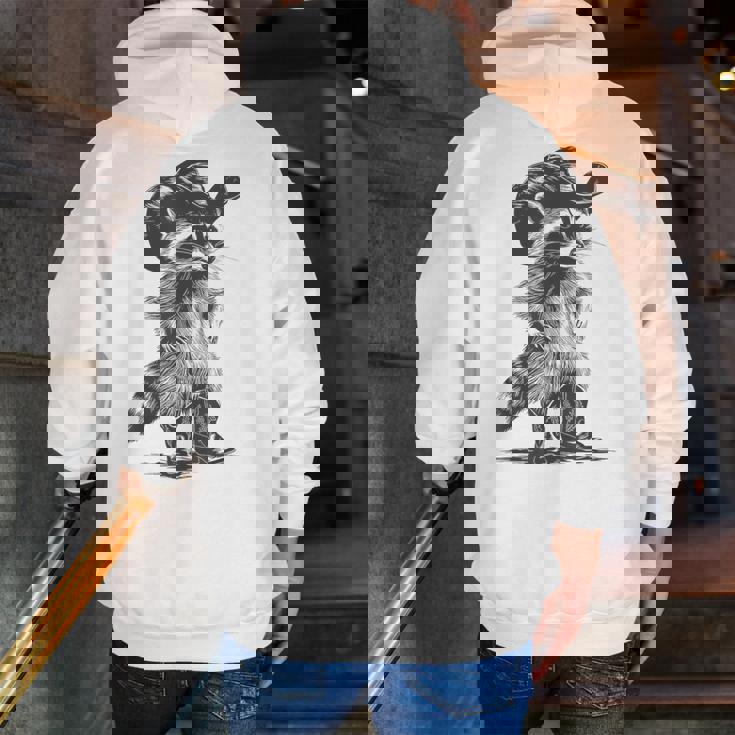 Raccoon Cowboy Meme Zip-Up Hoodie - Unisex Back Print