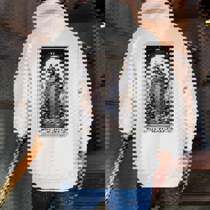 Raccoon Tarot Lovers Hoodie - Men's Zip Up, Back Print, Mystical Design