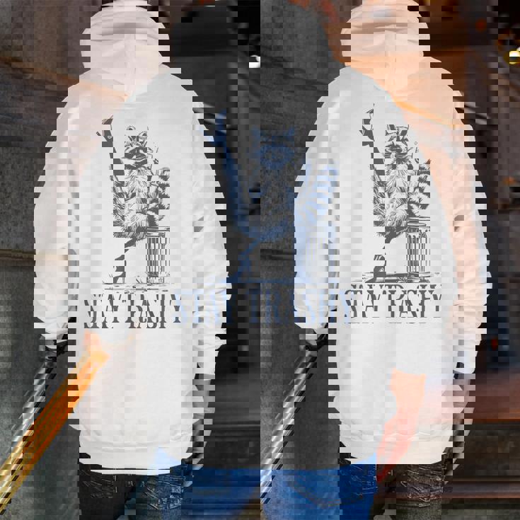 Stay Trashy Raccoon Halloween Unisex Zip Up Hoodie - Back Print