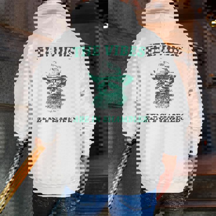 The Vibes Are In Shambles Sarcastic Raccoon Cowboy Men Zip Up Hoodie Back Print
