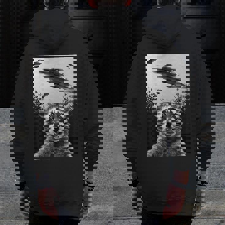 Alien UFO Raccoon Hoodie for Men - Space Theme | Zip-Up Back Print