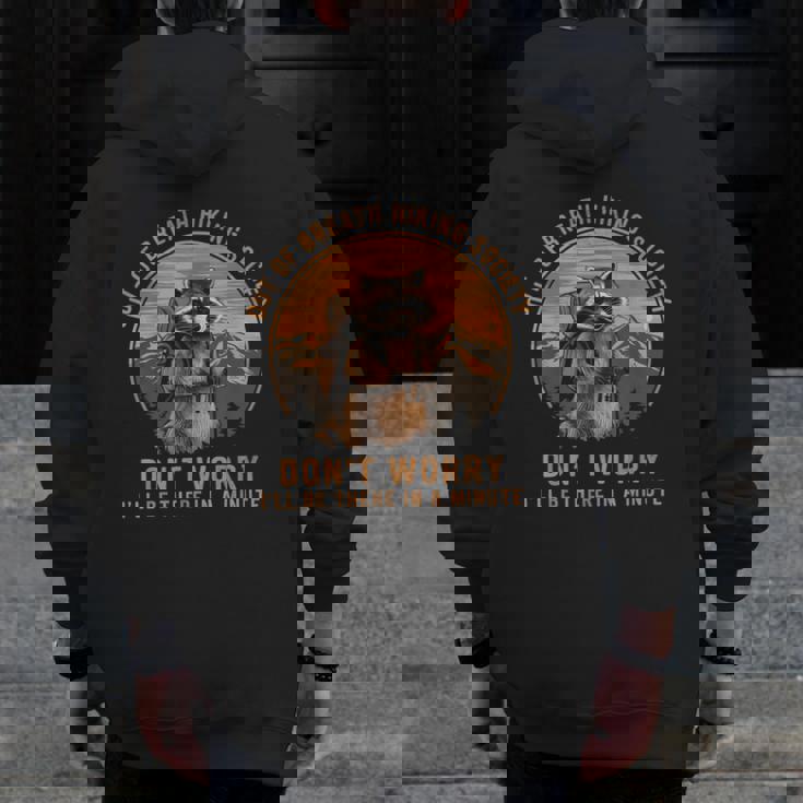 Hiking Raccoon Vintage Men's Zip Up Hoodie - Adventure Print