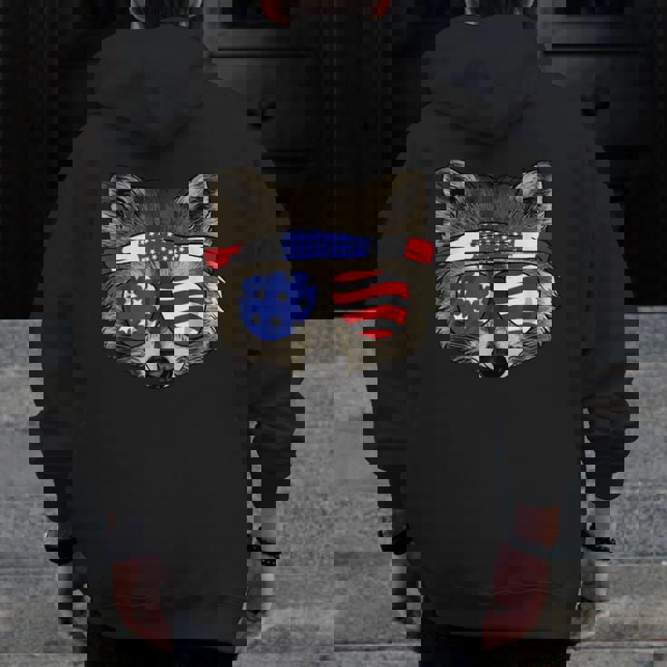 Men's Patriotic Raccoon Hoodie - July 4th Zip-Up with Back Print