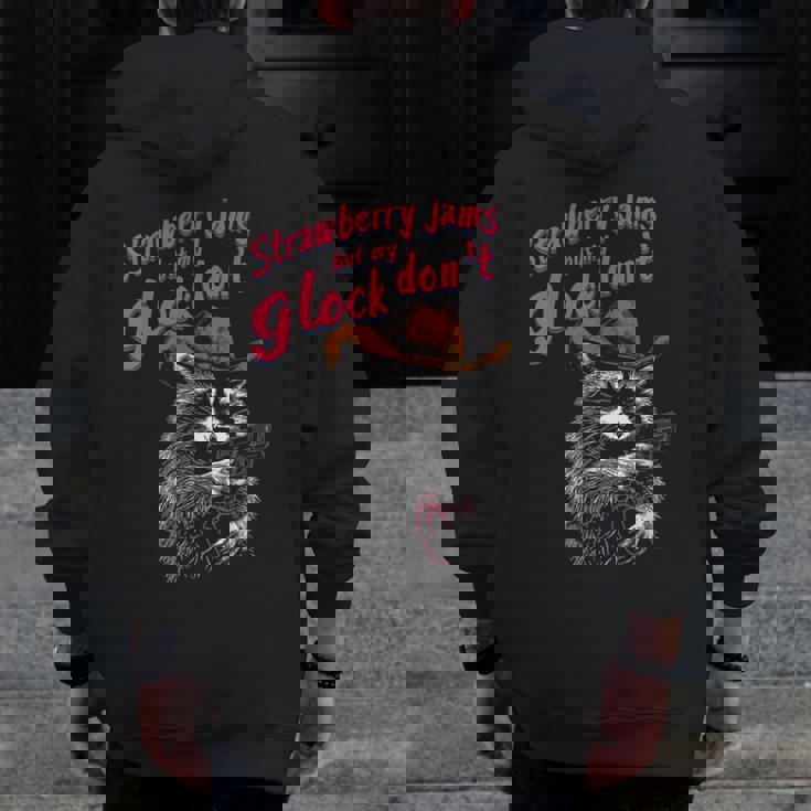 Raccoon Back Print Men's Zip-Up Hoodie | Fun Strawberry Jams Theme