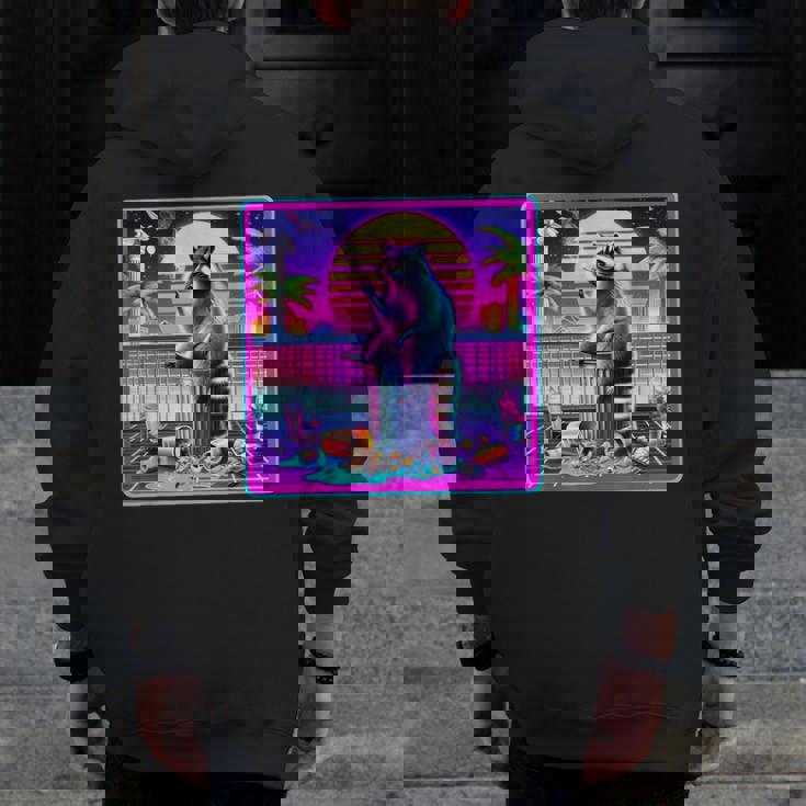 Raccoon Retrowave Men’s Zip-Up Hoodie | Vaporwave Back Print