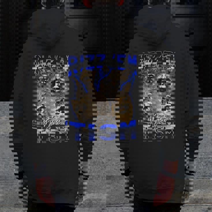 Rizz Em Autistic Raccoon Hoodie | Men's Zip-Up | Fun Meme Twist