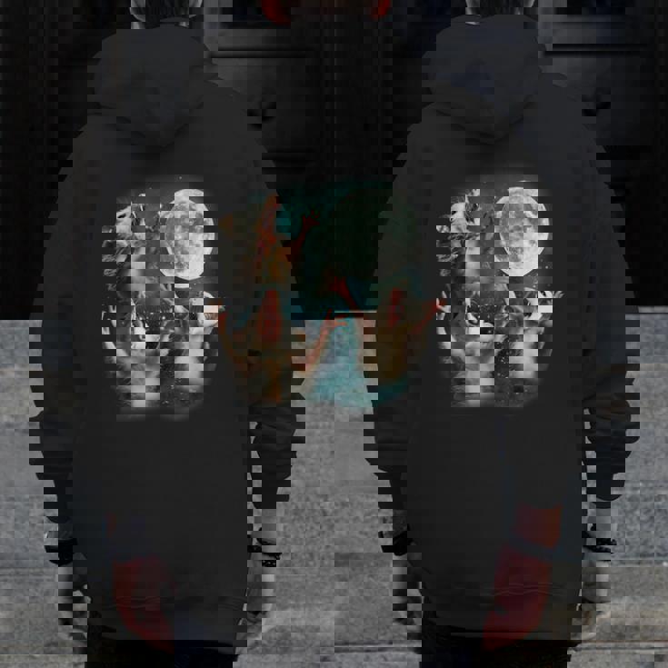 Three Possum Moon 3 Opossum Weird Cursed Meme Men Zip Up Hoodie Back Print