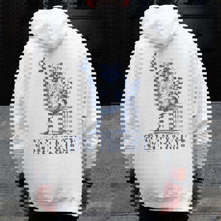 Stay Trashy Raccoon Halloween Unisex Zip Up Hoodie - Back Print