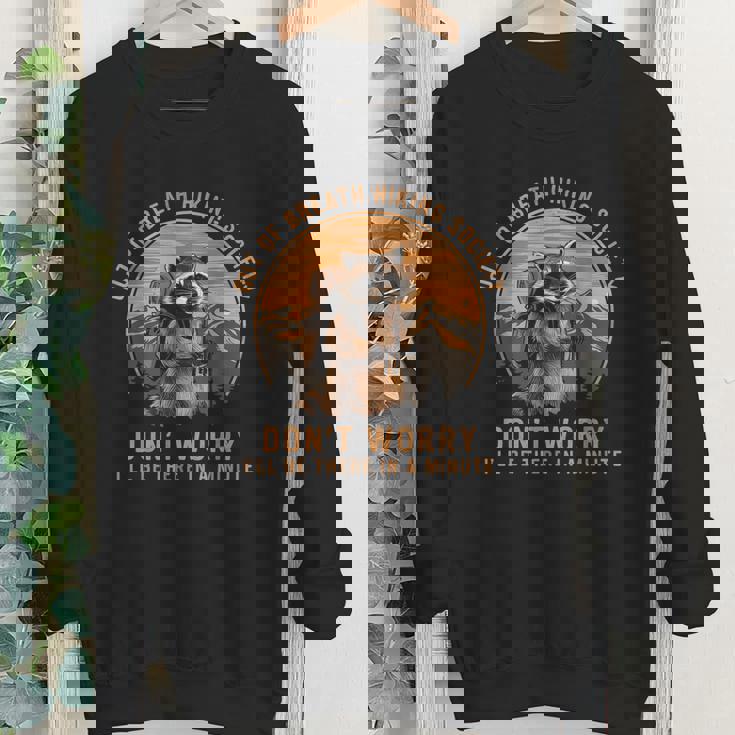 Out of Breath Hiking Society Crewneck Sweatshirt - Vintage Raccoon Design