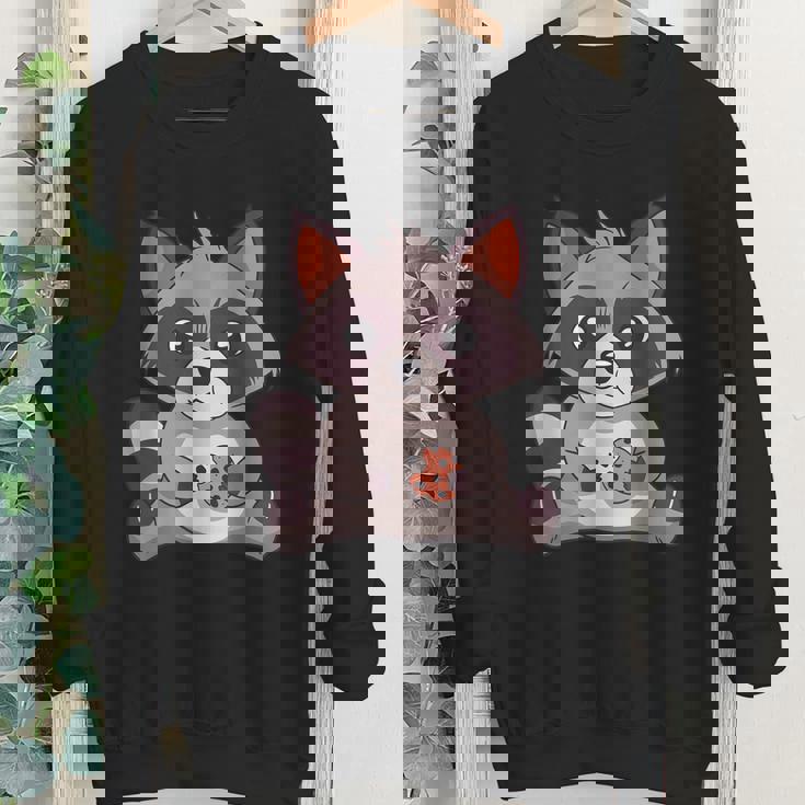 Raccoon Print Cookie-Themed Crewneck Sweatshirt for Adults & Youth