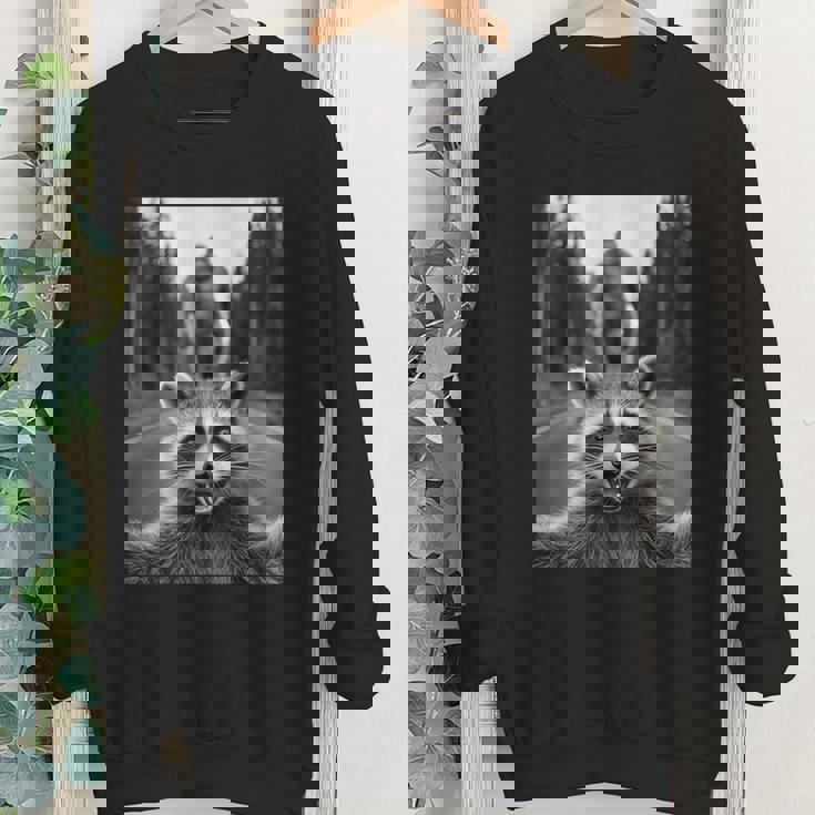 Scared Raccoon Selfie With Sasquatch Bigfoot Raccoon Youth Crewneck Sweatshirt