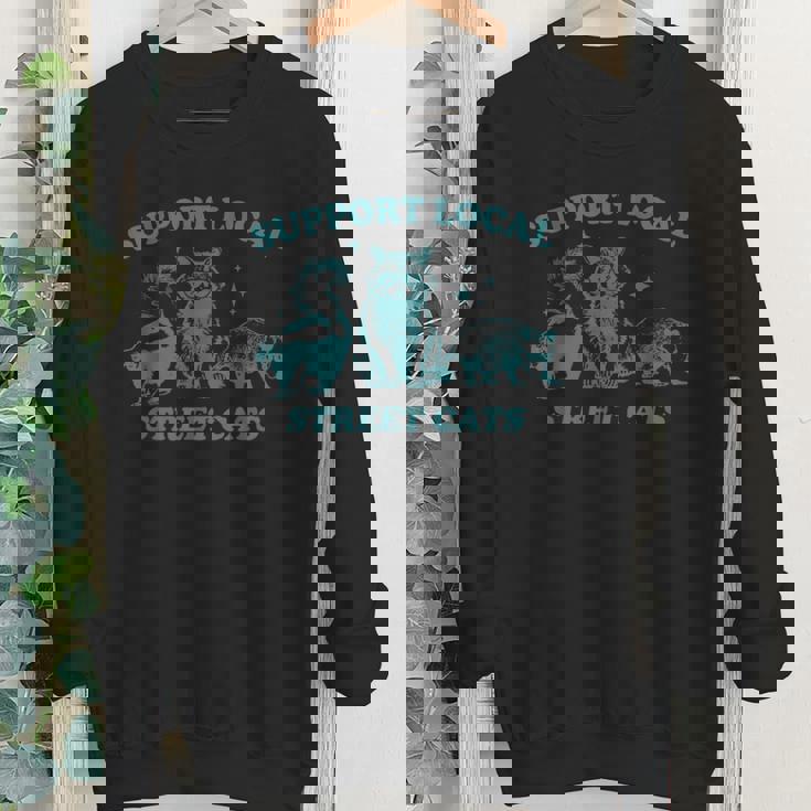 Vintage Street Cat Support Youth Crewneck | Raccoon Skunk Theme