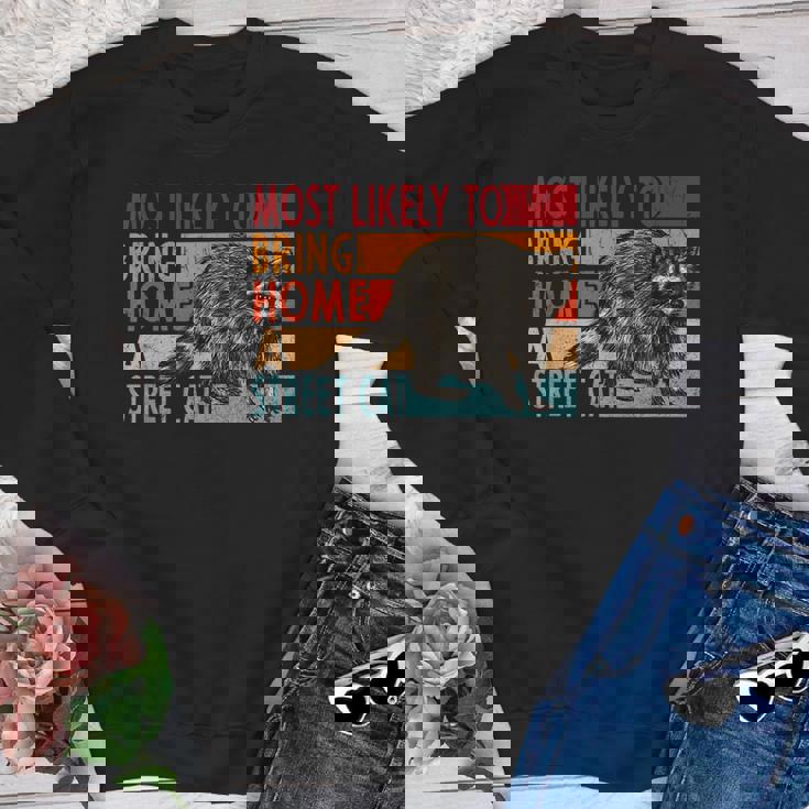 Adopt A Street Cat Crewneck Sweatshirt - Funny Raccoon Design for Youth