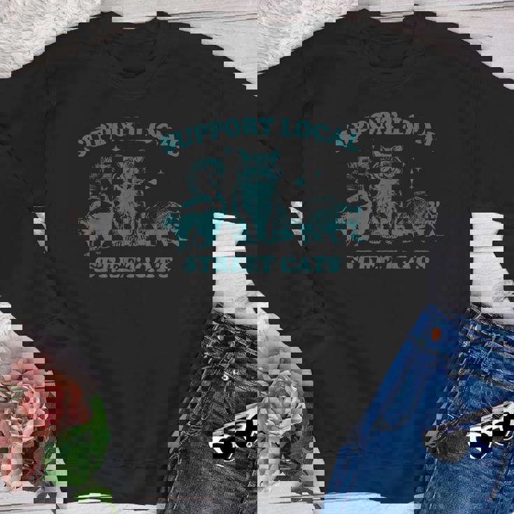 Vintage Street Cat Support Youth Crewneck | Raccoon Skunk Theme